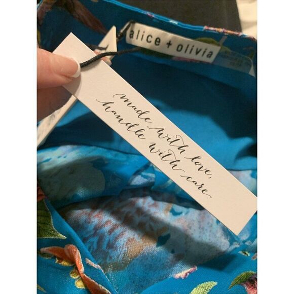 alice olivia New Authentic Blue Pink Summer Bliss Long Sleeve Top Blouse Xs - Picture 9 of 12